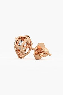 14kt Rose Gold Finish Lab Grown Heart-Cut Diamond Halo Stud Earrings