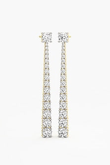 14kt Yellow Gold Finish Round-Cut Diamond Long Earrings