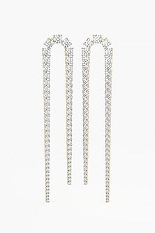 14kt Yellow Gold Finish Round-Cut Diamond Long Earrings