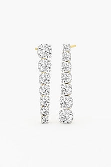 14kt Yellow Gold Finish Ashth-Cut Diamond Long Linear Earrings