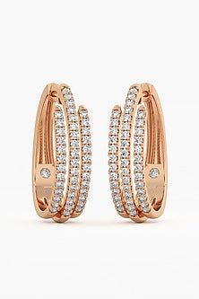 14kt Rose Gold Finish Round-Cut Diamond Layered Hoop Earrings