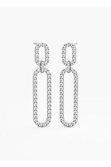 14kt White Gold Finish Lab-Grown Round-Cut Diamond Drop Earrings