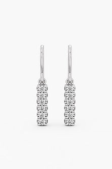 14kt White Gold Finish Lab-Grown Round-Cut Diamond Drop Earrings
