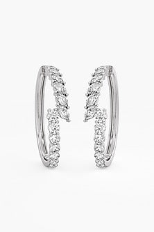 14kt White Gold Finish Lab-Grown Round & Ashth-Cut Diamond Hoop Earrings