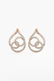 14kt Rose Gold Finish Lab Grown Round & Ashth-Cut Diamond Tear-Drop Shaped Earrings