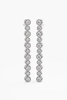 14kt White Gold Finish Lab Grown Ashth-Cut Diamond Long Earrings