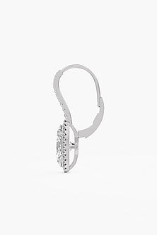 14kt White Gold Finish Lab Grown Oval-Cut Diamond Halo Drop Earrings