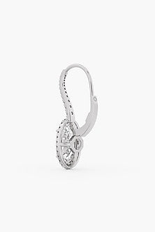 14kt White Gold Finish Lab Grown Oval-Cut Diamond Halo Drop Earrings
