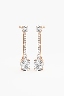 14kt Rose Gold Finish Lab Grown Oval & Round-Cut Diamond Long Earrings
