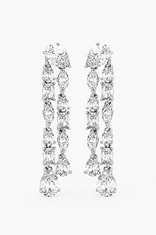 14kt White Gold Finish Lab Grown Emerald & Marquise-Cut Diamond Long Drop Earrings