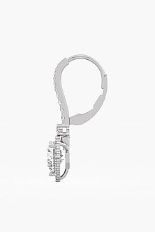 14kt White Gold Finish Lab Grown Heart & Round-Cut Diamond Drop Earrings