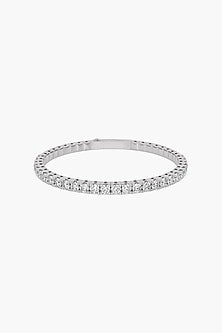 14kt White Gold Finish Lab Grown Round & Ashth-Cut Diamond Openable Bangle