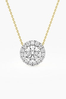 14kt Yellow Gold Finish Lab-Grown Round-Cut Diamond Halo Pendant