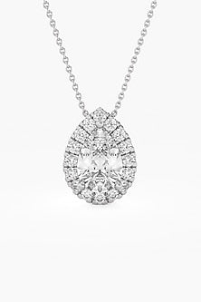 14kt White Gold Finish Lab Grown Pear-Cut Diamond Halo Pendant
