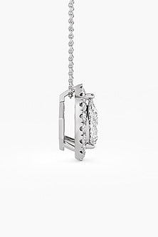 14kt White Gold Finish Lab Grown Pear-Cut Diamond Halo Pendant