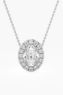 14kt White Gold Finish Lab Grown Oval-Cut Diamond Halo Pendant