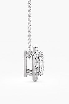 14kt White Gold Finish Lab Grown Oval-Cut Diamond Halo Pendant