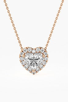 14kt Rose Gold Finish Lab Grown Heart-Cut Diamond Halo Pendant