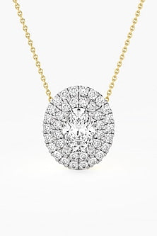 14kt Yellow Gold Finish Lab Grown Oval-Cut Diamond Halo Pendant