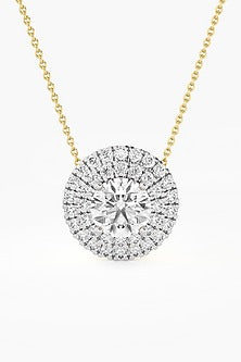 14kt Yellow Gold Finish Lab Grown Round-Cut Diamond Halo Pendant