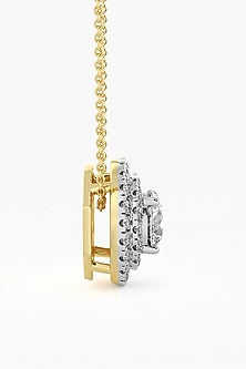 14kt Yellow Gold Finish Lab Grown Round-Cut Diamond Halo Pendant