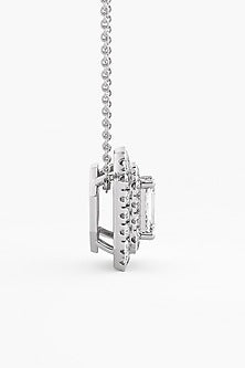 14kt White Gold Finish Lab Grown Emerald-Cut Diamond Halo Pendant