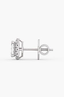 14kt White Gold Finish Lab Grown Emerald-Cut Diamond Halo Stud Earrings
