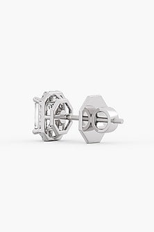 14kt White Gold Finish Lab Grown Emerald-Cut Diamond Halo Stud Earrings