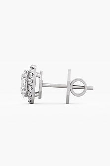 14kt White Gold Finish Lab Grown Oval-Cut Diamond Halo Stud Earrings