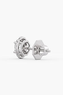 14kt White Gold Finish Lab Grown Oval-Cut Diamond Halo Stud Earrings