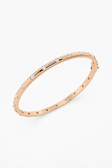 14kt Rose Gold Finish Lab Grown Round-Cut Diamond Bangle