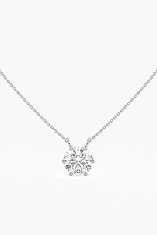 14kt White Gold Finish Lab Grown Round-Cut Diamond Pendant Chain Necklace