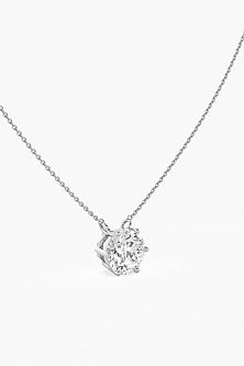 14kt White Gold Finish Lab Grown Round-Cut Diamond Pendant Chain Necklace