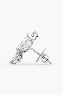 14kt White Gold Finish Lab Grown Marquise & Emerald-Cut Diamond Cluster Earrings