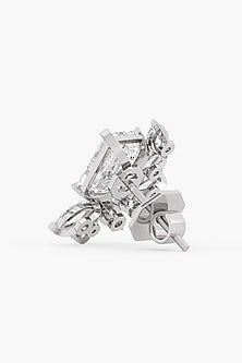 14kt White Gold Finish Lab Grown Marquise & Emerald-Cut Diamond Cluster Earrings