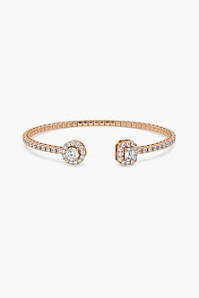 14kt Rose Gold Finish Lab Grown Round & Emerald-Cut Diamond Halo Bangle