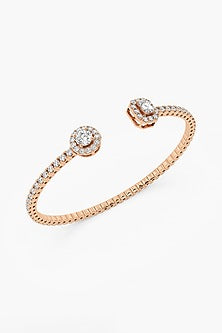 14kt Rose Gold Finish Lab Grown Round & Emerald-Cut Diamond Halo Bangle