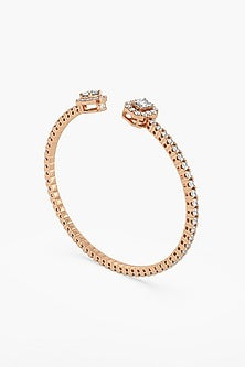 14kt Rose Gold Finish Lab Grown Round & Emerald-Cut Diamond Halo Bangle