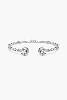 14kt White Gold Finish Lab Grown Round & Ashth-Cut Diamond Halo Bangle