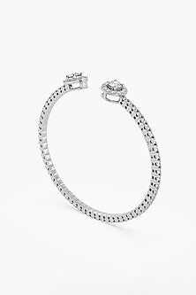 14kt White Gold Finish Lab Grown Round & Ashth-Cut Diamond Halo Bangle