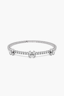 14kt White Gold Finish Lab-Grown Diamond Openable Spring Bracelet