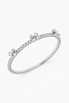 14kt White Gold Finish Lab-Grown Diamond Openable Spring Bracelet