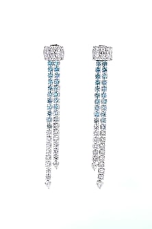 14kt White Gold Finish Lab Grown Round-Cut Diamond Long Earrings