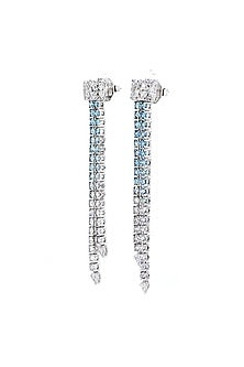 14kt White Gold Finish Lab Grown Round-Cut Diamond Long Earrings