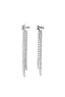 14kt White Gold Finish Lab Grown Round-Cut Diamond Long Earrings