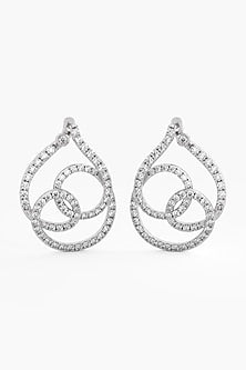 14kt White Gold Finish Round-Cut Diamond Teardrop-Shaped Earrings