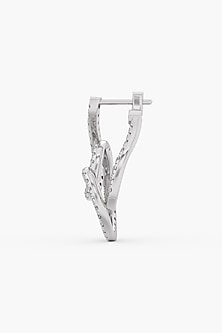 14kt White Gold Finish Round-Cut Diamond Teardrop-Shaped Earrings