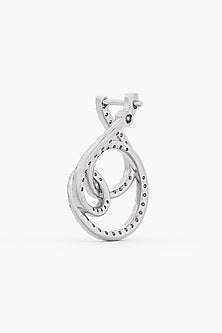14kt White Gold Finish Round-Cut Diamond Teardrop-Shaped Earrings