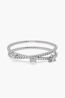 14kt White Gold Finish Lab-Grown Diamond Openable Spring Bracelet