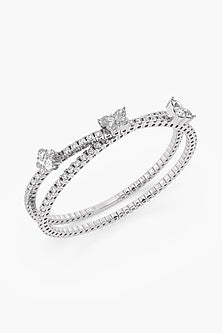 14kt White Gold Finish Lab-Grown Diamond Openable Spring Bracelet